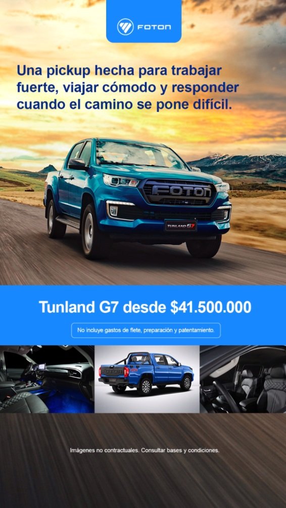 Promoción FOTON Tunland G7 4x4 AT por $41.500.000